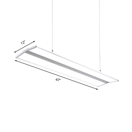 Modern Rectangular Led Pendant Light 23.5/47 Silver Ceiling Lamp Kit With White Acrylic Diffuser