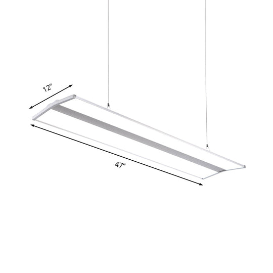 Modern Rectangular Led Pendant Light 23.5/47 Silver Ceiling Lamp Kit With White Acrylic Diffuser