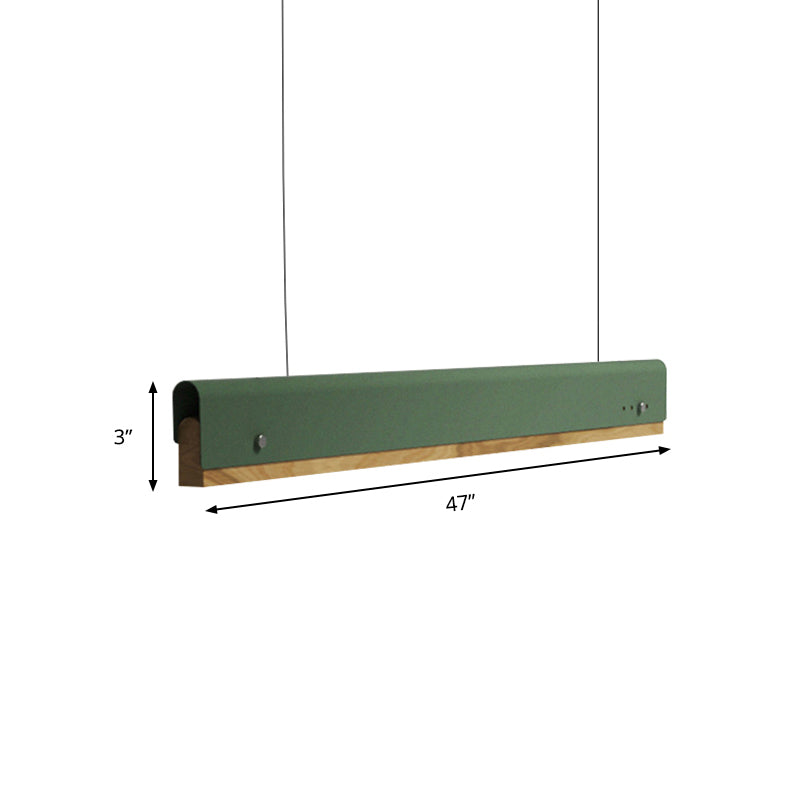 Modern Wood And Metal Pendant Light - Rectangle Shape 23.5/35.5/47 Wide 1 White/Pink/Yellow Colo(U)R