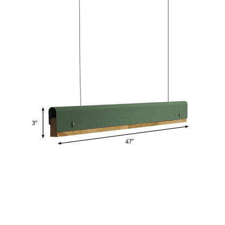 Modern Wood And Metal Pendant Light - Rectangle Shape 23.5/35.5/47 Wide 1 White/Pink/Yellow Colo(U)R