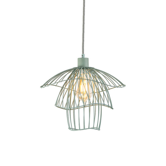 Modern Three-Tier Steel Cage Foyer Pendant Light - Black/White/Green