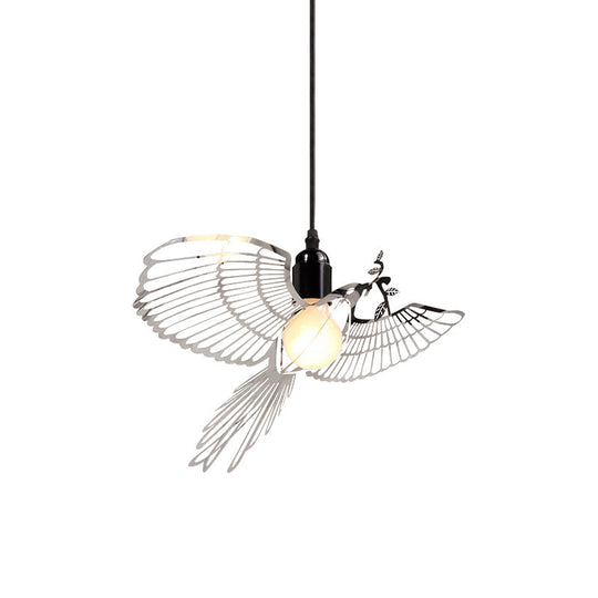 Rustic Retro Metal Pendant Light With Flying Bird Shade - Silver 1-Light Suspension For Bar