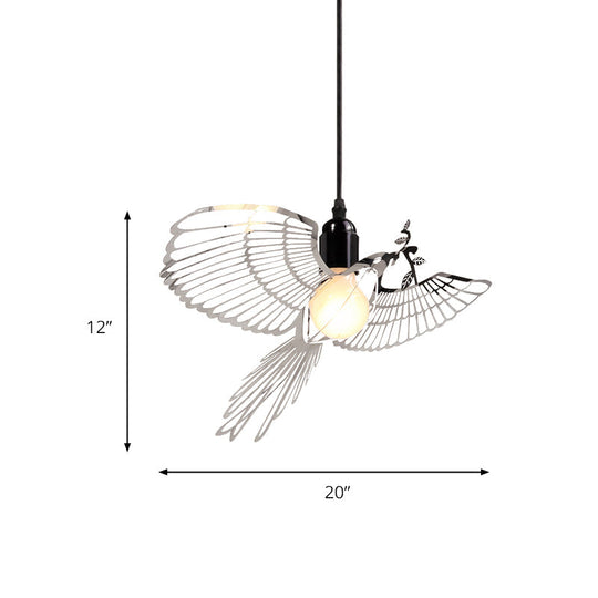 Rustic Retro Metal Pendant Light With Flying Bird Shade - Silver 1-Light Suspension For Bar
