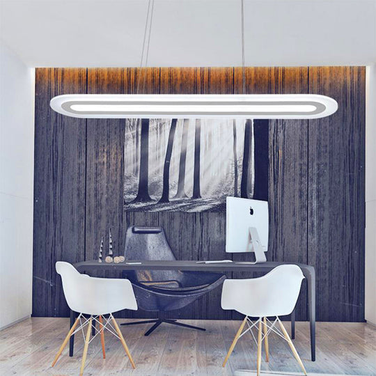 Simplicity Led Acrylic Hanging Lamp Kit - White Oval Ceiling Pendant In Warm/White/Natural Light