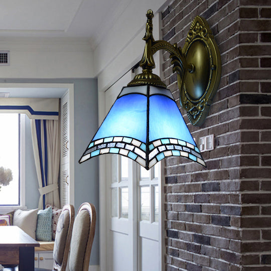 Tiffany Pyramid Stained Glass Sconce Lamp - Green/Blue/Yellow