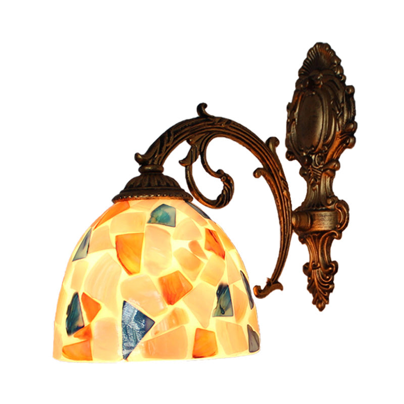 Brass Wall Sconce With Tiffany Mosaic Shell Shade - Bedroom Lighting
