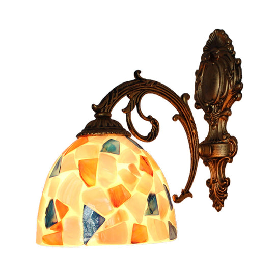 Brass Wall Sconce With Tiffany Mosaic Shell Shade - Bedroom Lighting