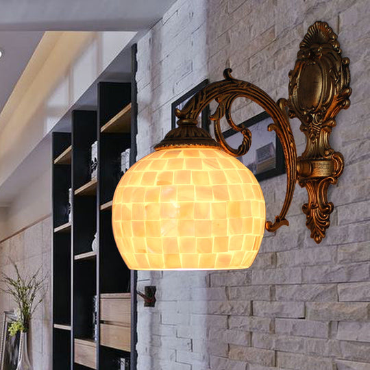 Brass Wall Sconce With Tiffany Mosaic Shell Shade - Bedroom Lighting