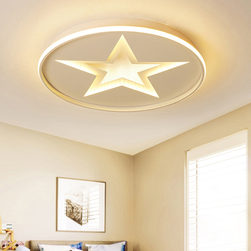 Contemporary Metal Flush Mount Star Ceiling Lamp White Finish For Living Room Illumination / 18’