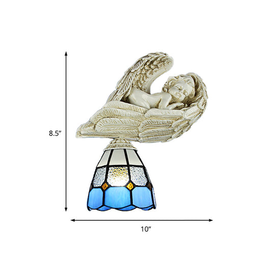 Resin Angel Loft Tiffany Stained Glass Wall Sconce Lamp In White/Clear