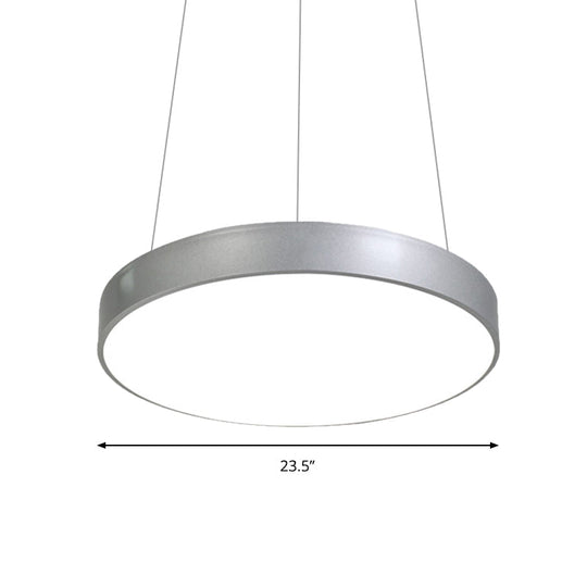 Silver Circular Pendant Lighting - Modern Led Metal Hanging Ceiling Lamp (12’/16’/23.5’ Wide)
