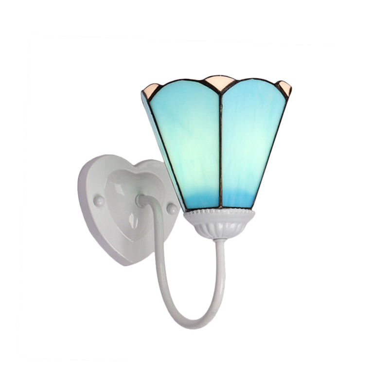 Mediterranean White/Gold/Blue Sconce Wall Light Fixture With Lily Blue Glass Shade
