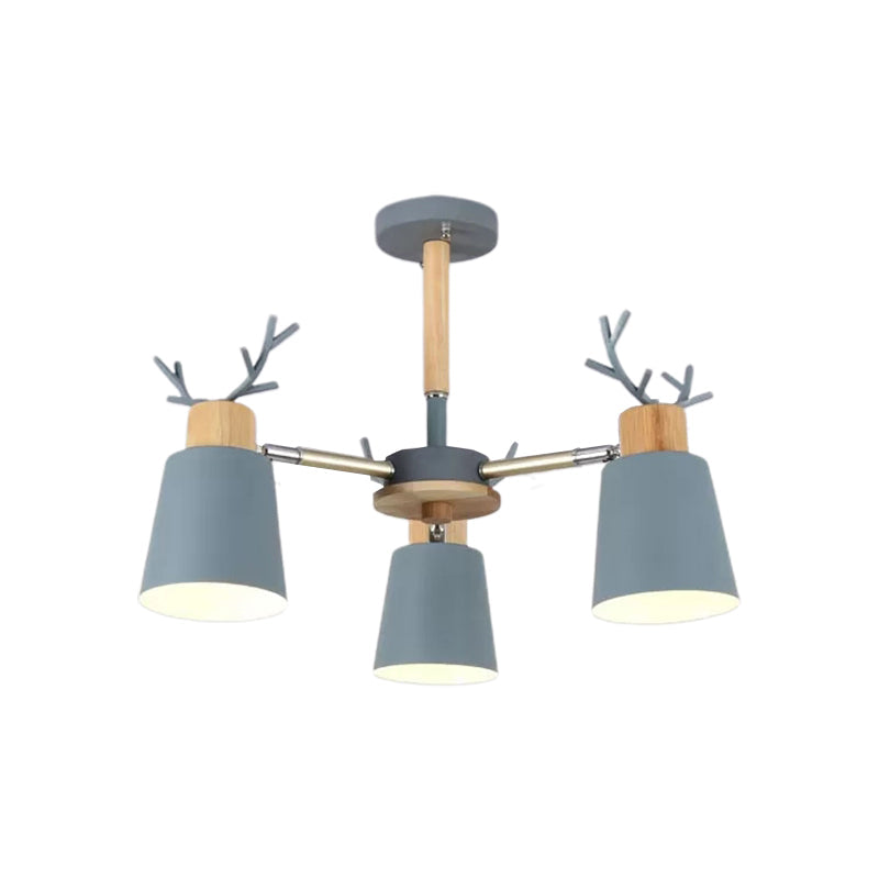 Nordic Green Metal & Wood Semi-Ceiling Mount Light For Living Room