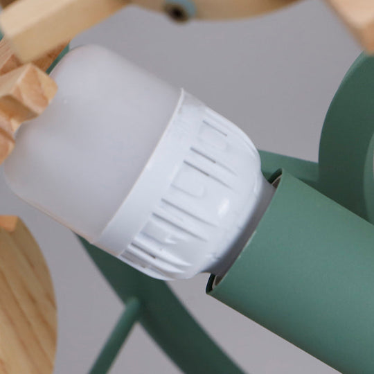 Green Macaron Merry - Go - Round Ceiling Light - Metal And Wood 3 Lights Semi Flush For Dining Room