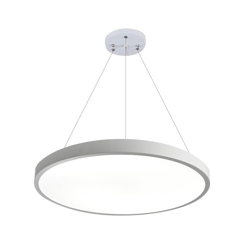 Modern Metal Led White Ceiling Pendant Light - 16’’/19.5’’ Wide Plate Office Lighting With