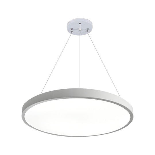 16/19.5 Wide Plate Hanging Lamp - Modern Metal Led White Ceiling Pendant Light For Office Remote