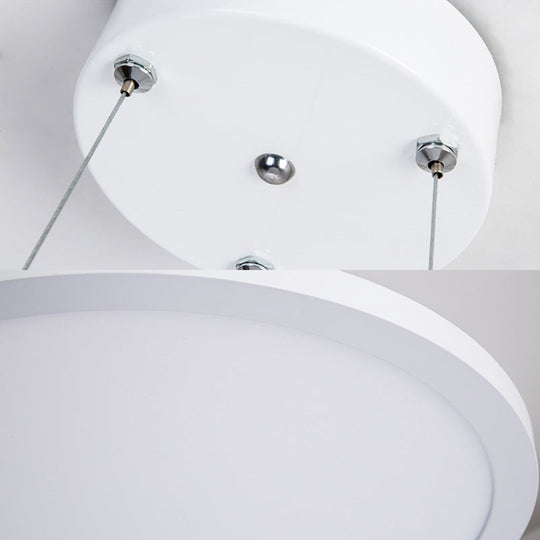 16/19.5 Wide Plate Hanging Lamp - Modern Metal Led White Ceiling Pendant Light For Office Remote