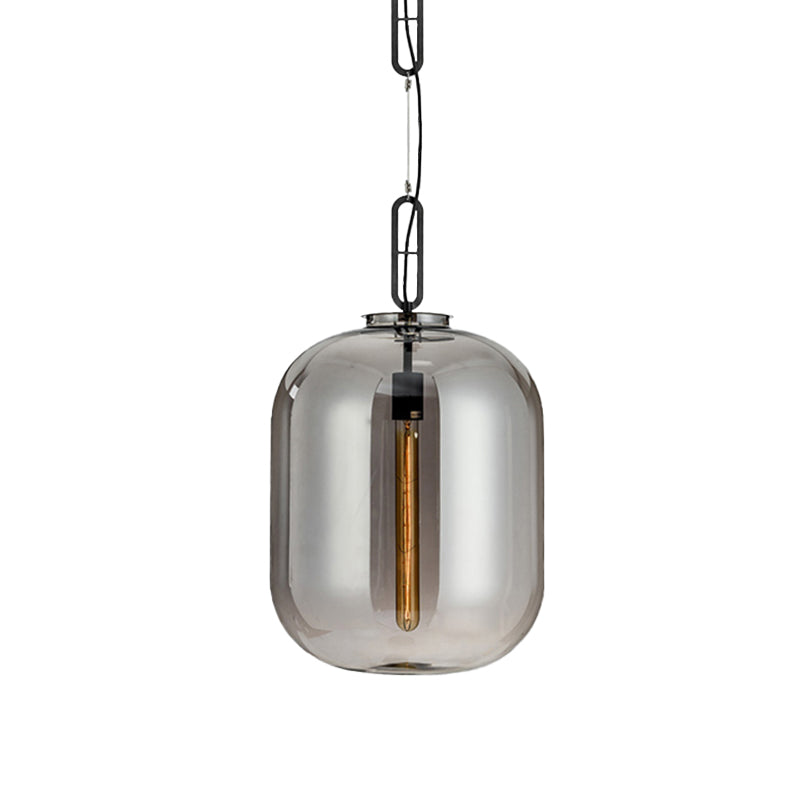Modernist 1-Light Hanging Glass Pendant For Bedroom - Amber/Smoke Gray Oval Lighting 10/14 Wide