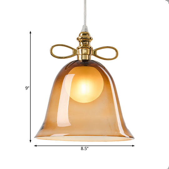 1-Light Bell Glass Pendant Ceiling Light In Simplicity Brown