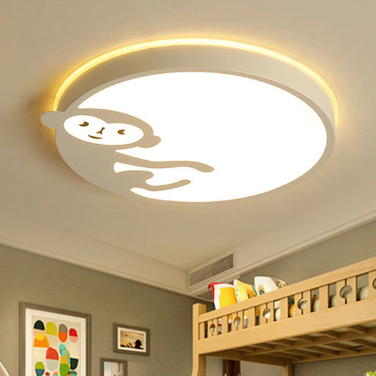 Child Bedroom Ceiling Mount Light With Monkey Design In White - Kids Fixture