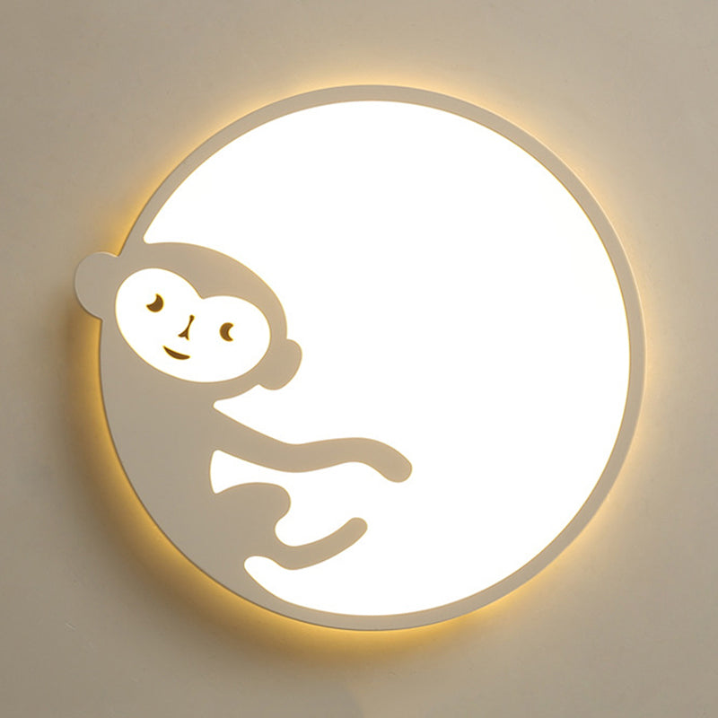 Child Bedroom Ceiling Mount Light With Monkey Design In White - Kids Fixture