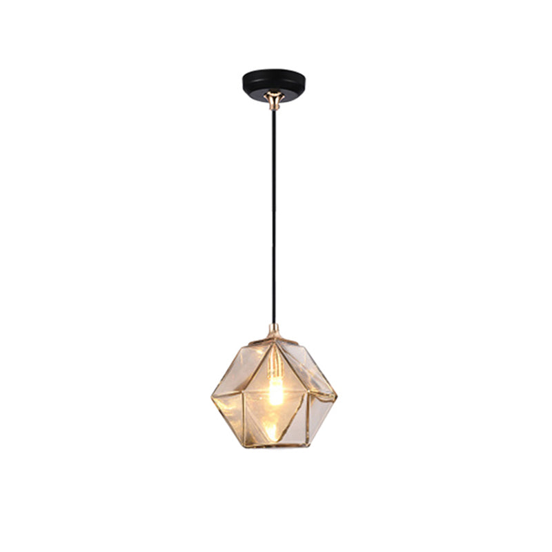 Modern Geometric Glass Pendant Light - 1 Grey/Amber Hanging Fixture