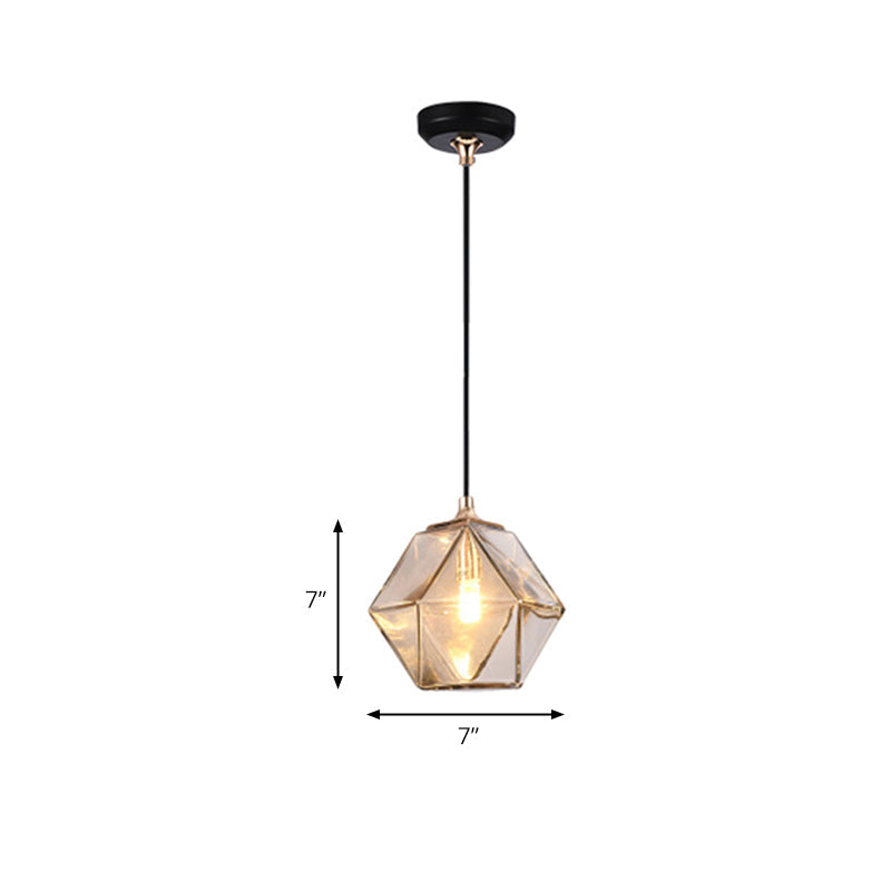 Modern Geometric Glass Pendant Light - 1 Grey/Amber Hanging Fixture