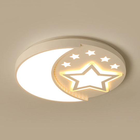 Contemporary White Study Room Ceiling Lamp With Starry Flush Mount And Crescent Metal Design / Third
