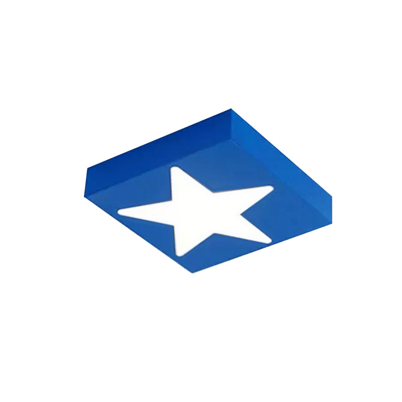 Square Metal Flush Ceiling Light With Star Design - Modern Lighting For Kids Bedroom