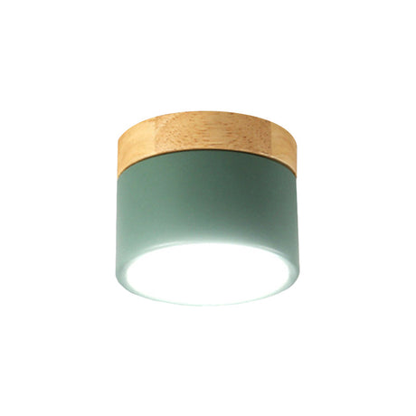 Aluminum Wood Flush Mount Down Light For Living Room Gallery - Simple And Stylish Drum Shape