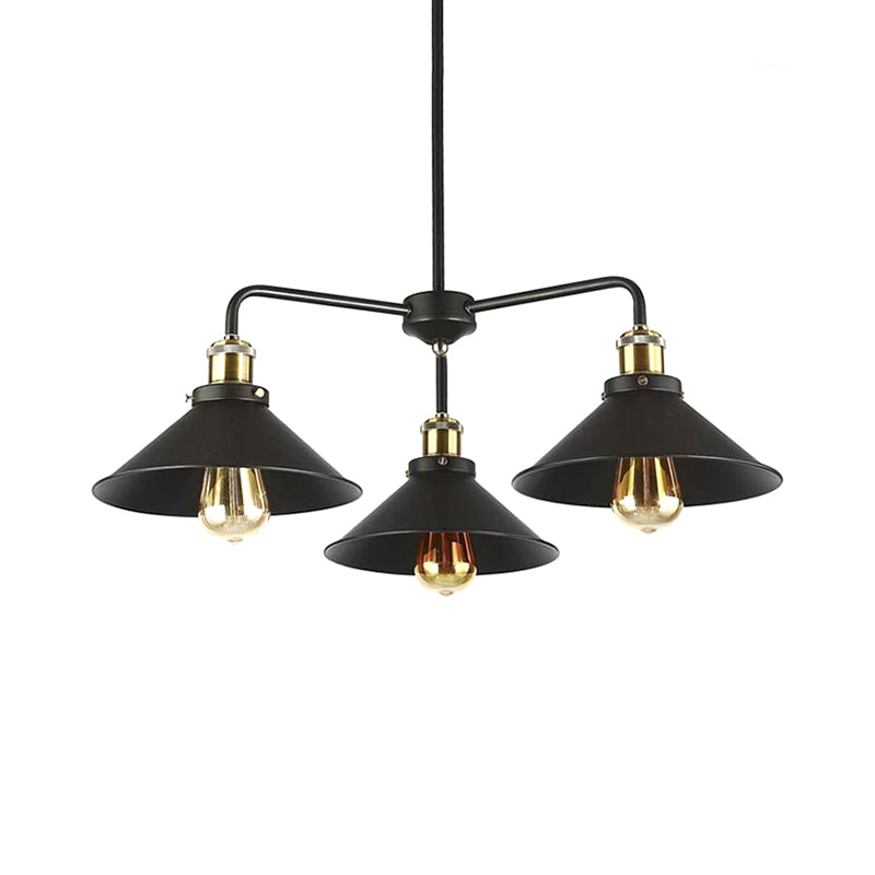 Industrial Style Black Metallic Hanging Light With Conical Chandelier Design - Perfect For Dining