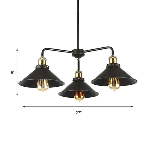 Industrial Style Black Metallic Hanging Light With Conical Chandelier Design - Perfect For Dining