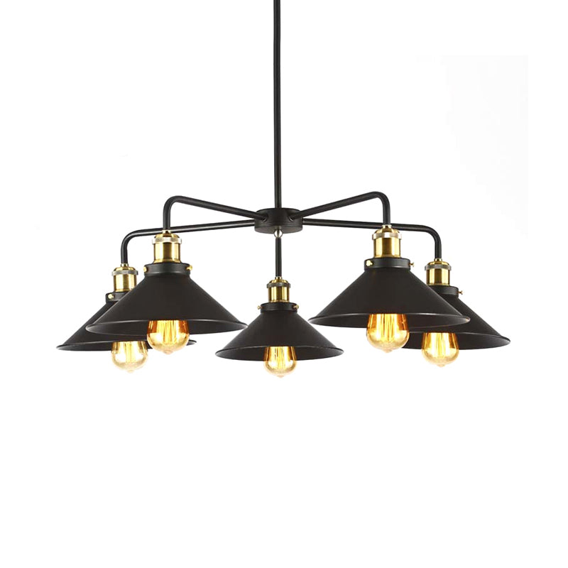 Industrial Style Black Metallic Hanging Light With Conical Chandelier Design - Perfect For Dining