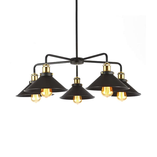 Industrial Style Black Metallic Hanging Light With Conical Chandelier Design - Perfect For Dining