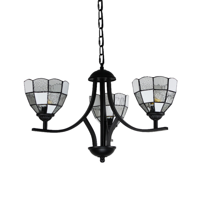 Kronleuchterlampe aus weißem Glas mit schwarzem Finish – 3-flammige Deckenleuchte mit Schüssel für das Foyer