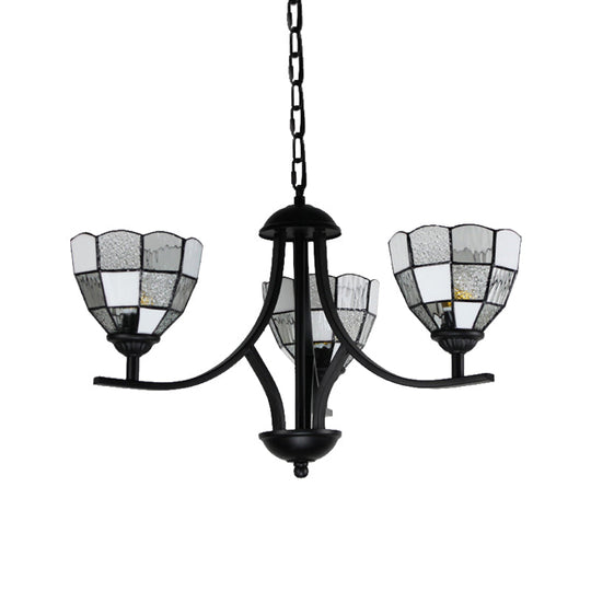 Kronleuchterlampe aus weißem Glas mit schwarzem Finish – 3-flammige Deckenleuchte mit Schüssel für das Foyer