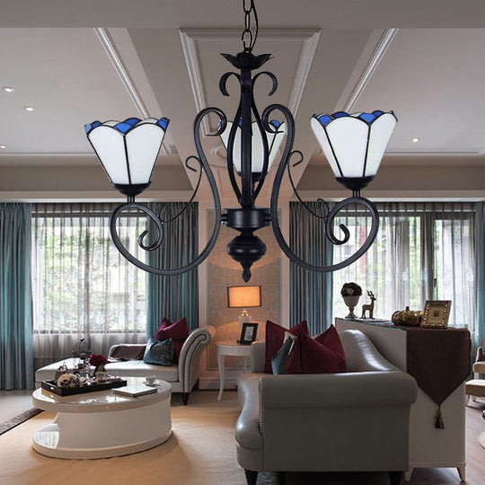 Tiffany Pendant Light With Adjustable Chain And 3 White Glass Cone Shades