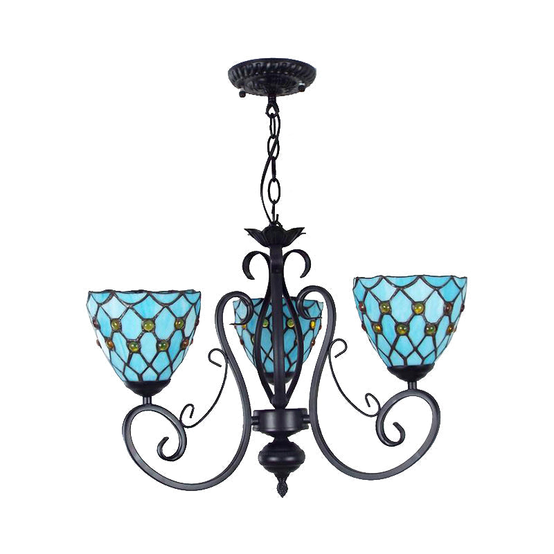 Blue Glass Bead Pendant Light With Metal Chain - Traditional Chandelier