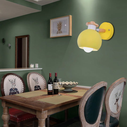 Nordic Metal Spherical Wall Lamp For Childs Bedroom Or Kindergarten Yellow