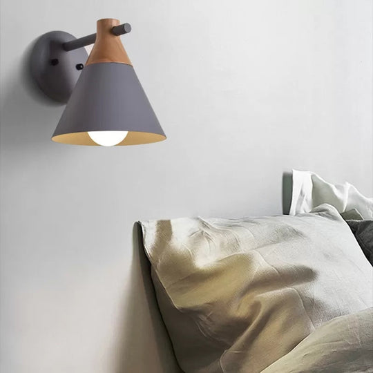 Macaron Style Wall Light With Conical Shade - 1 Head Metal Lamp For Kitchen & Corridor
