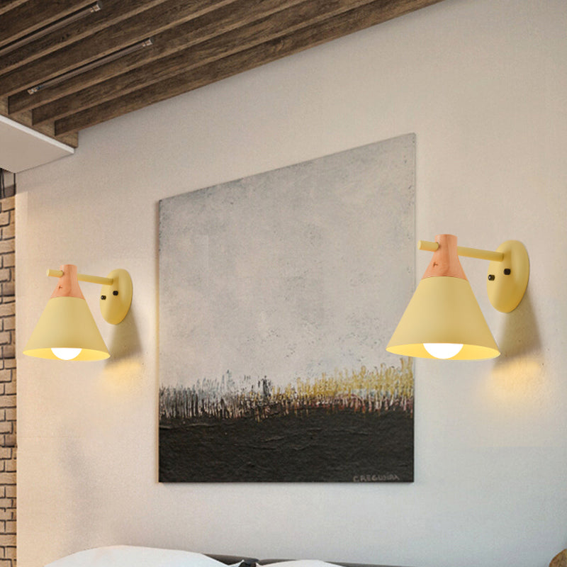 Macaron Style Wall Light With Conical Shade - 1 Head Metal Lamp For Kitchen & Corridor