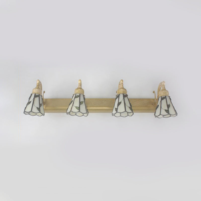 Rustic Bathroom Wall Sconce Lamp With Leaf Pattern Stained Glass - Copper/Antique Brass/Beige Beige