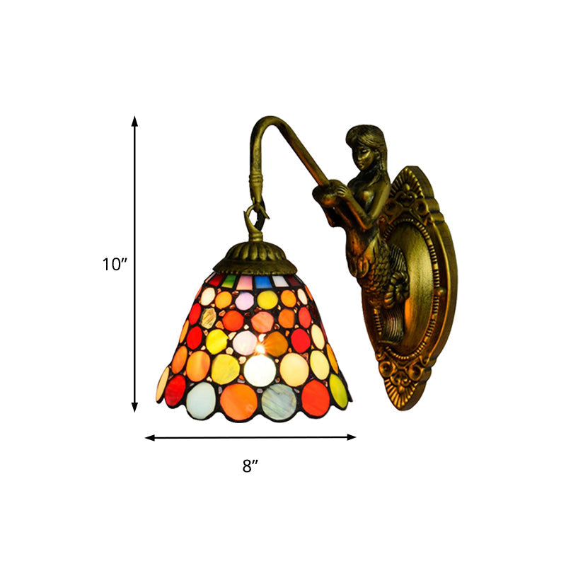 Multicolor Stained Glass Tiffany Bell Sconce Light - Antique Brass Wall Mount Fixture