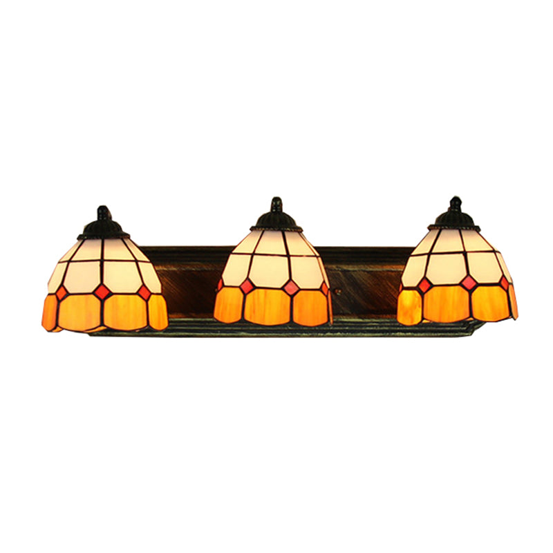 Grid Pattern Tiffany Orange & White Glass Wall Mount Sconce Light With 3 Bronze Heads