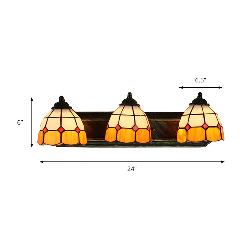 Grid Pattern Tiffany Orange & White Glass Wall Mount Sconce Light With 3 Bronze Heads