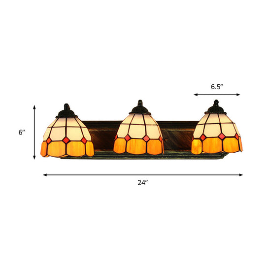 Grid Pattern Tiffany Orange & White Glass Wall Mount Sconce Light With 3 Bronze Heads