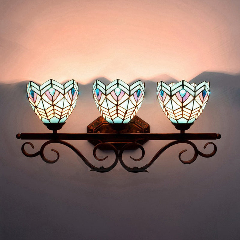 Peacock Stained Glass Wall Sconce: Classic Tiffany Style 3 Lights Pink/Orange/Blue - Bedroom
