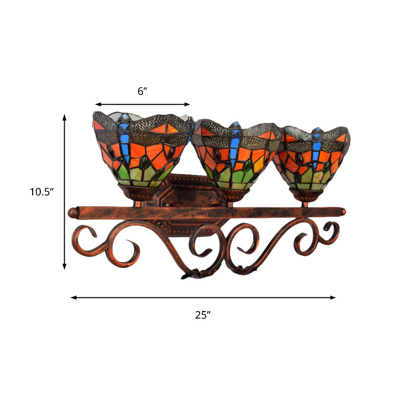Peacock Stained Glass Wall Sconce: Classic Tiffany Style 3 Lights Pink/Orange/Blue - Bedroom