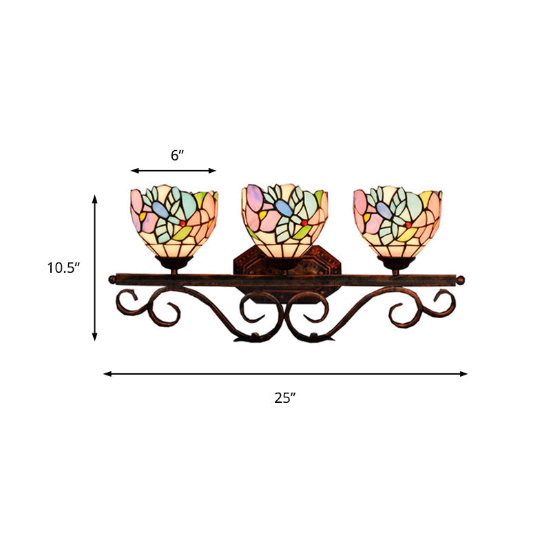 Peacock Stained Glass Wall Sconce: Classic Tiffany Style 3 Lights Pink/Orange/Blue - Bedroom