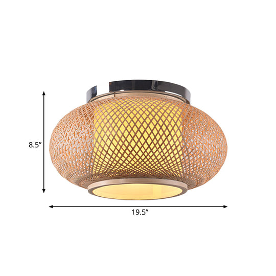 Yellow Lantern Shade Flush Light - Contemporary Style 16’/19.5’ Dia 1 - Head Bamboo Ceiling